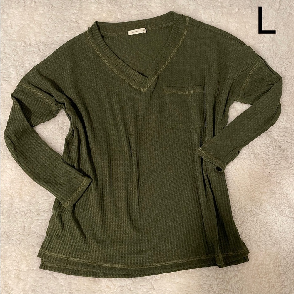 Olive waffle knot long sleeve top